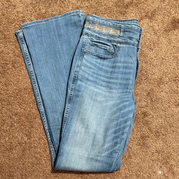 NWOT White House Black Market Blue Jeans with Tweed Waistband Details - Picture 3 of 11